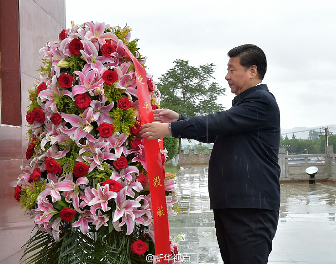 习近平考察宁夏 冒雨向红军长征会师纪念碑献花篮(组图)